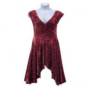 Y2K Asymmetrical Velvet Dress Wine‎ Red Large